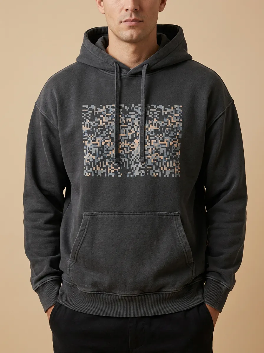Men's Tech Style Pixel Art Pattern Print Hoodie