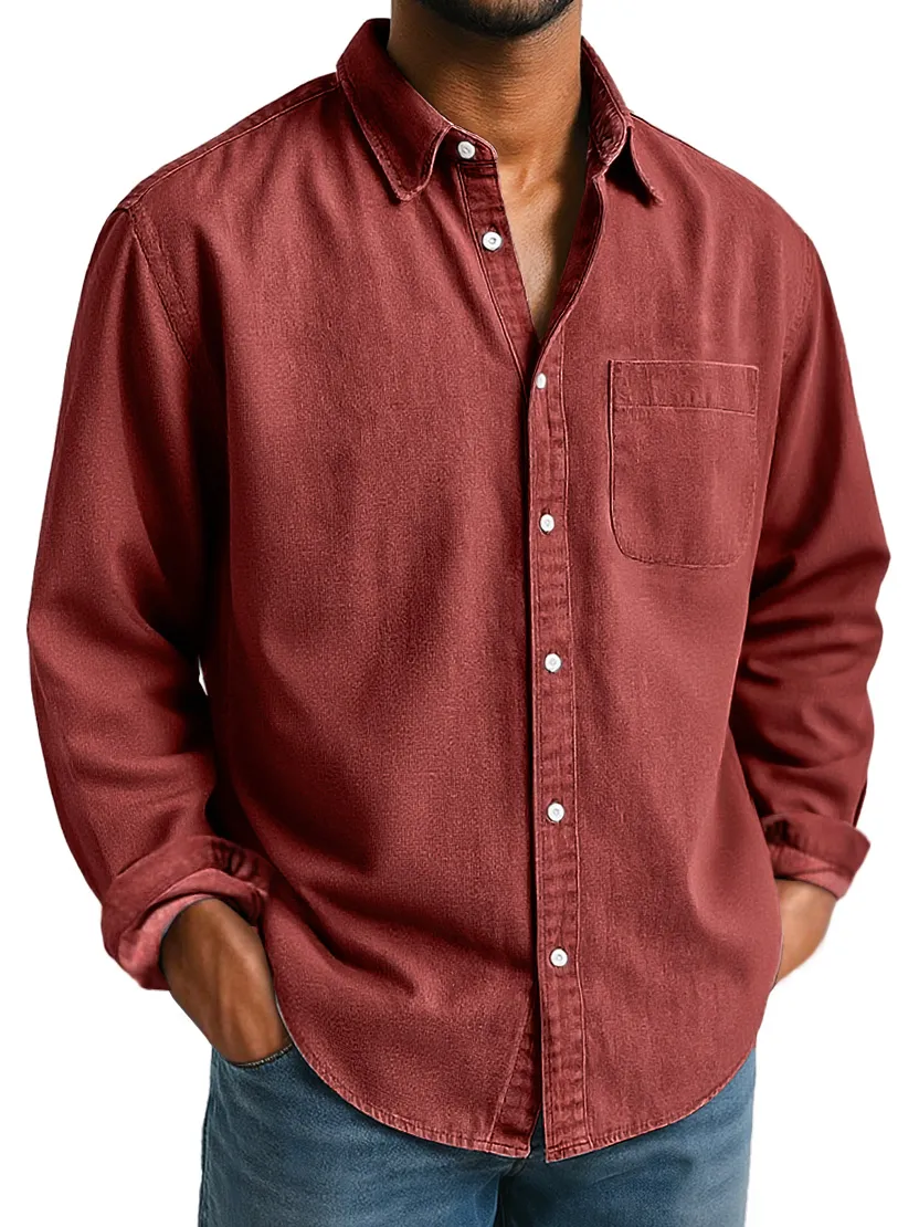 Everyday Long Sleeve Camp Collar Pocket Shirt