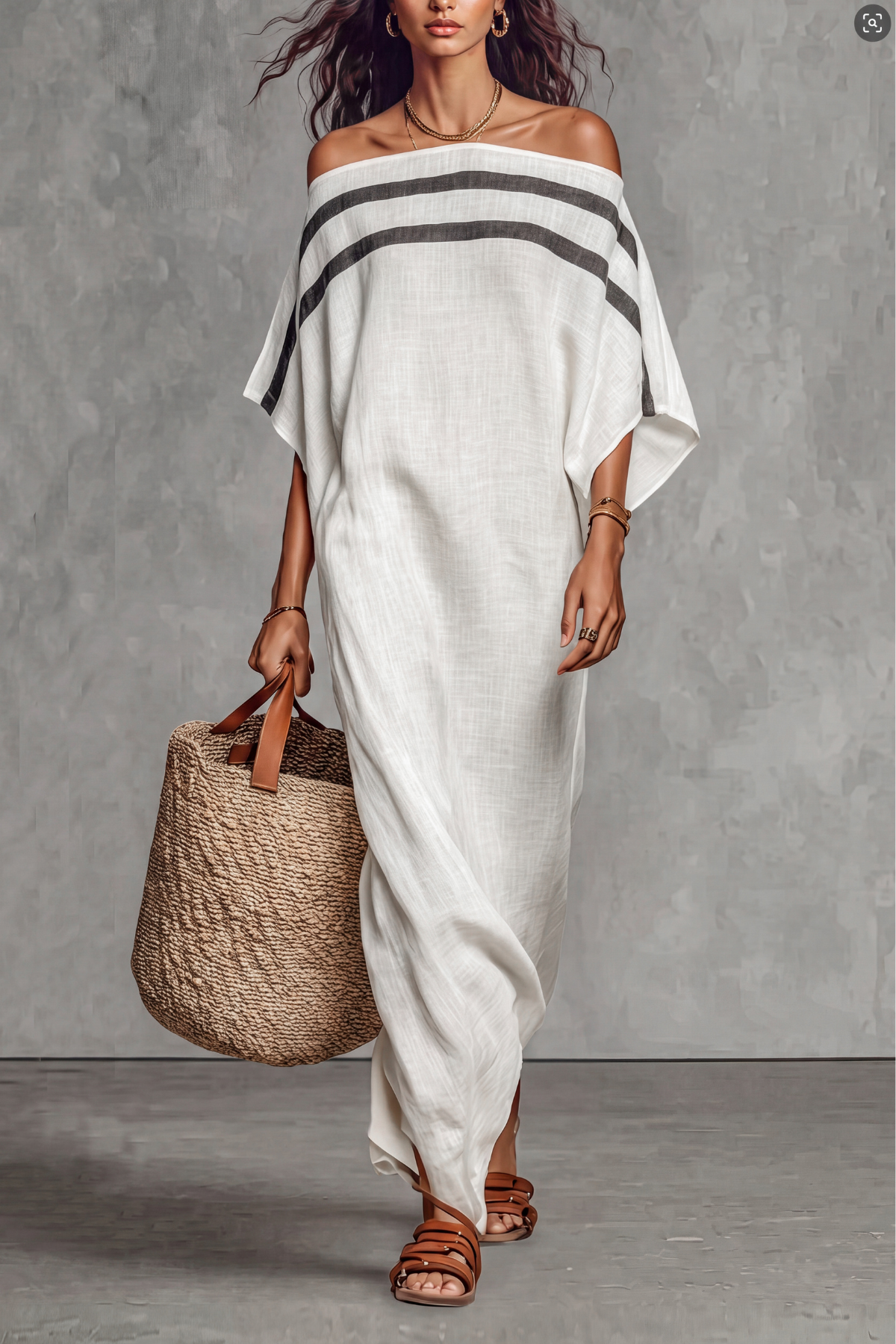 Batwing Sleeve Striped Maxi Dress