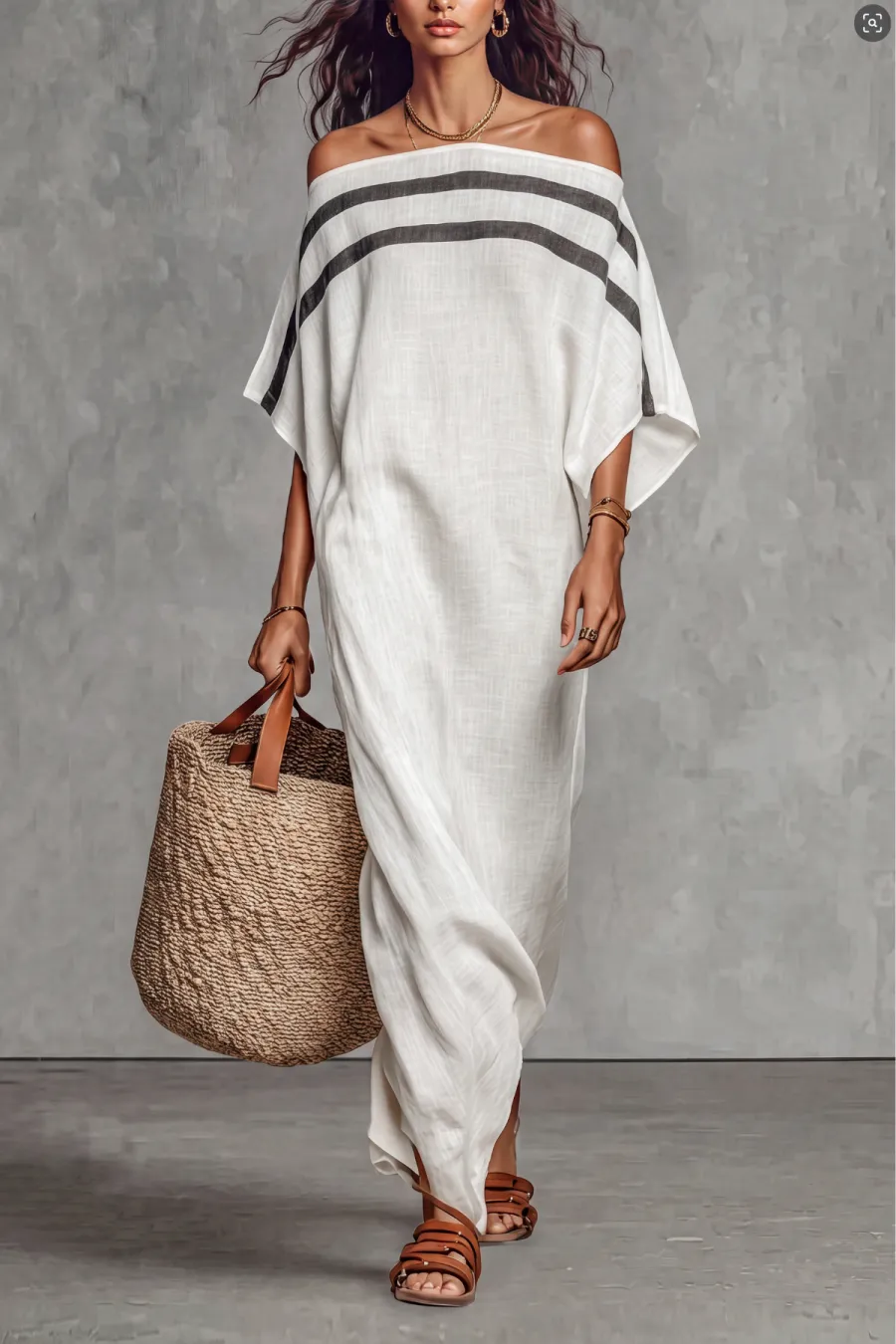 Batwing Sleeve Striped Maxi Dress