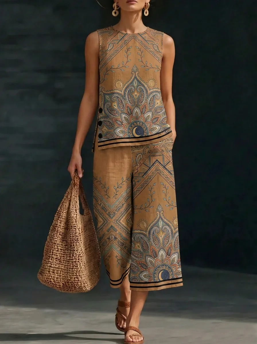 Women's Bohemian Mandala Paisley Printed Sleeveless Set