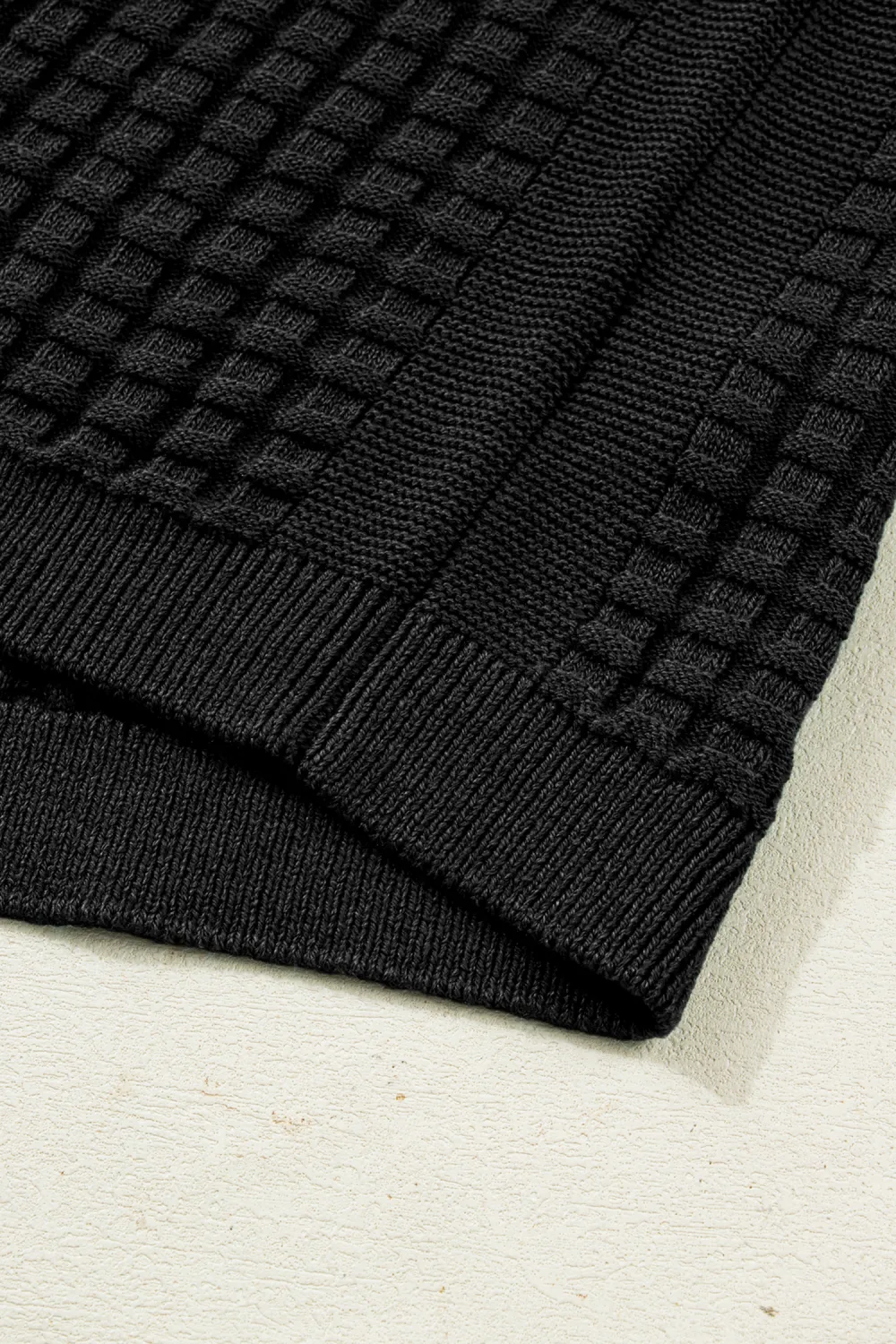 Black Round Neck Textured Short Sleeve Top