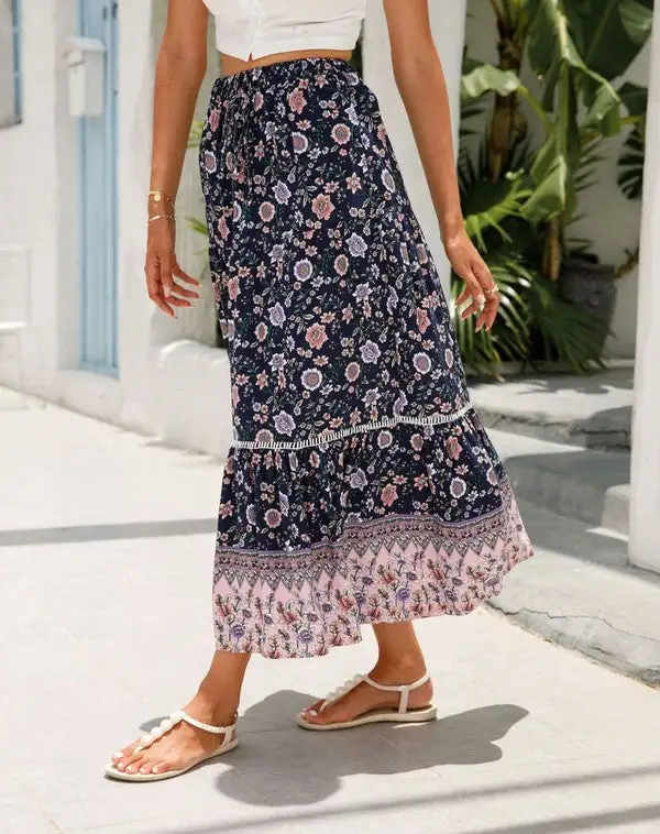 Floral Casual Midi Skirt