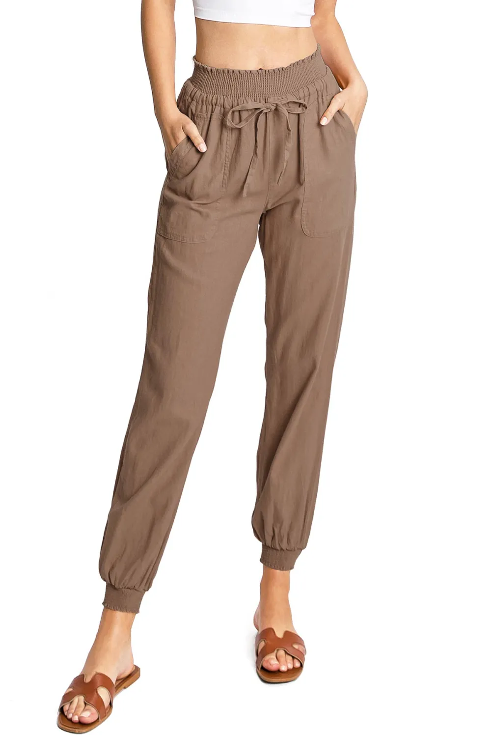 Solid Color Smocked Joggers