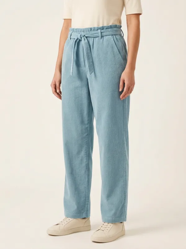 Women's Paperbag-Waist Tie-Front Straight-Leg Corduroy Pants
