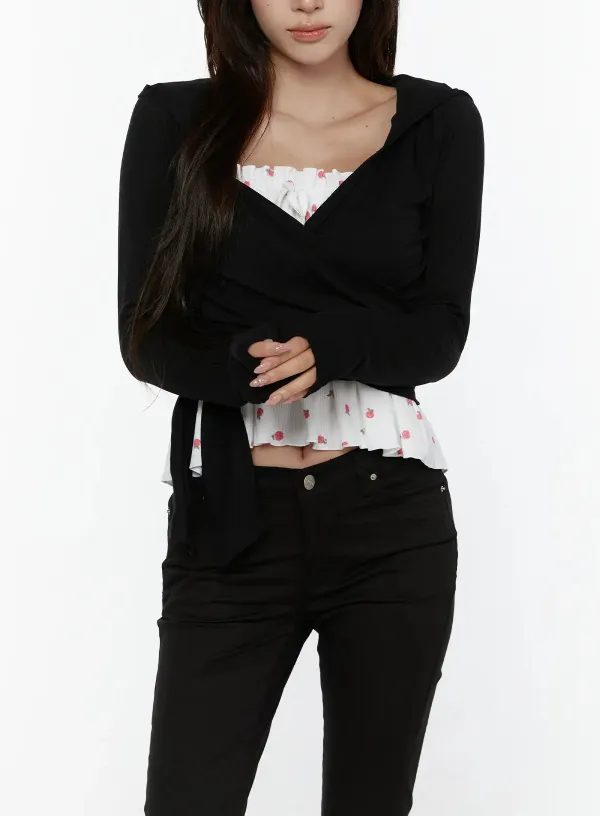 Hooded Wrap Crop Cardigan
