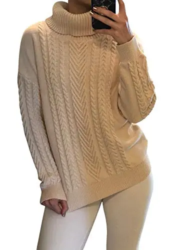 Women's Cable Knit Turtleneck Pullover Sweater
