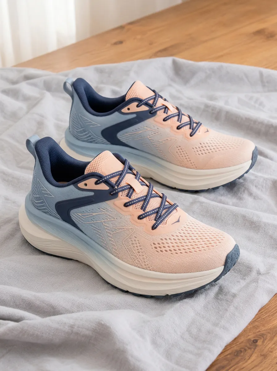 Women's Peach and Blue Colorblock Mesh Running Shoes