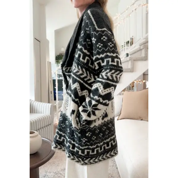 Snowflakes Collared Neck Long Sleeve Cardigan
