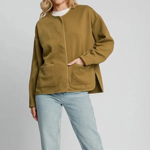 Textured Jacquard Pocket Detail Casual Jacket