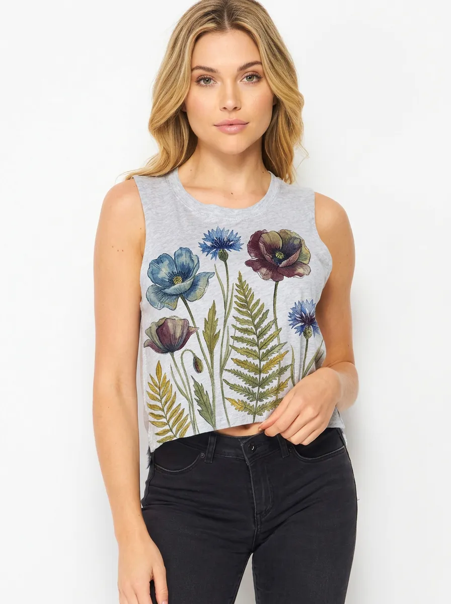 Women's Botanical Poppy Fern Graphic Tank Top