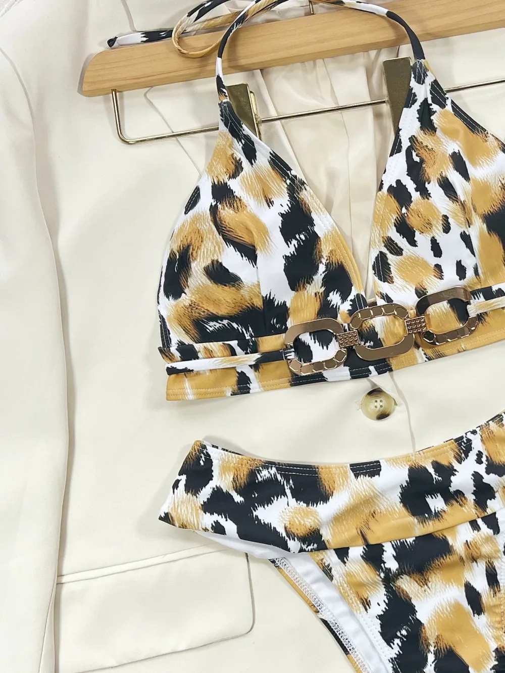Animal Print Halter Neck Bikini Swim Set