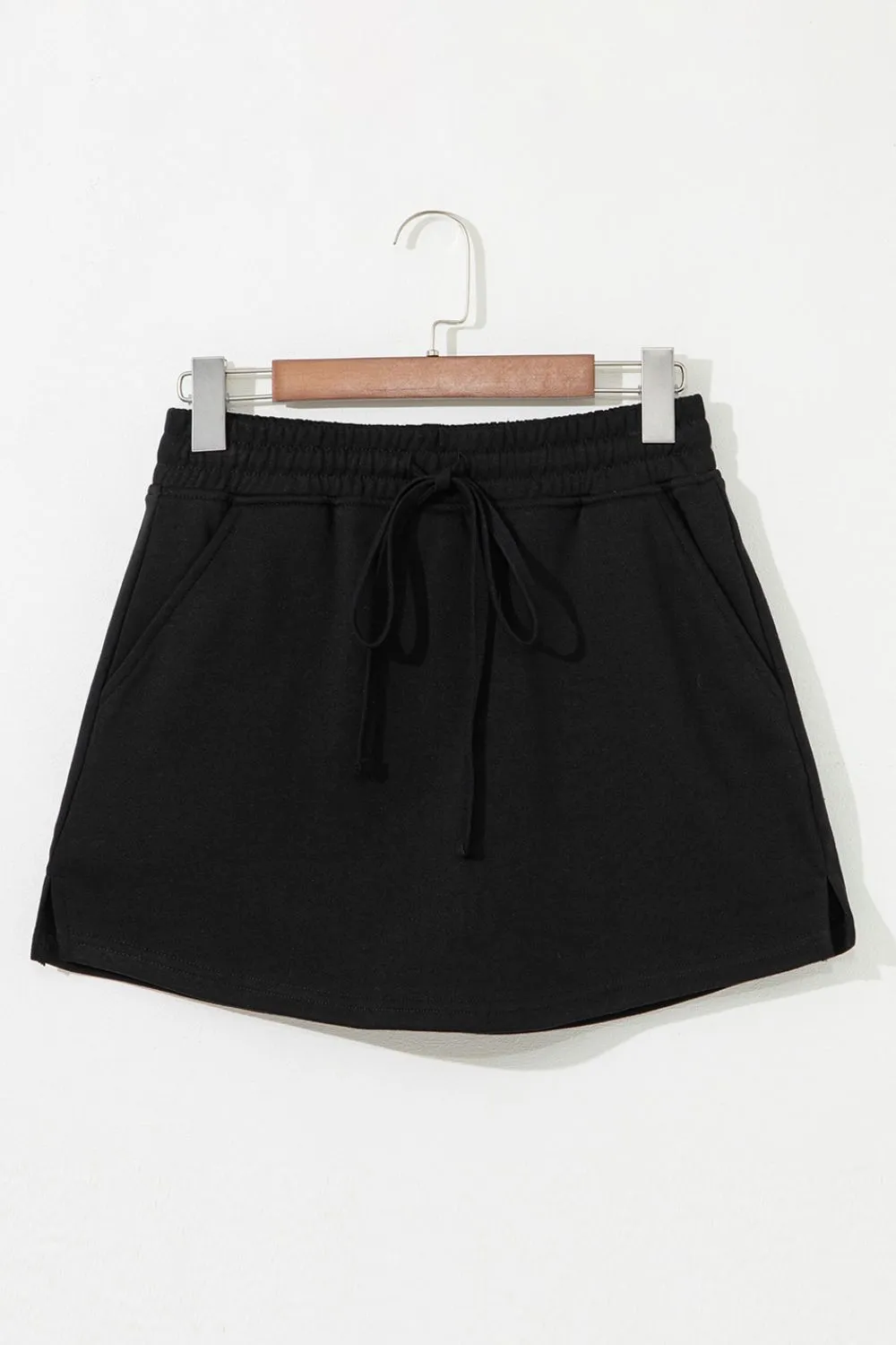 French Terry Drawstring Mini Skort Pocket Skirt