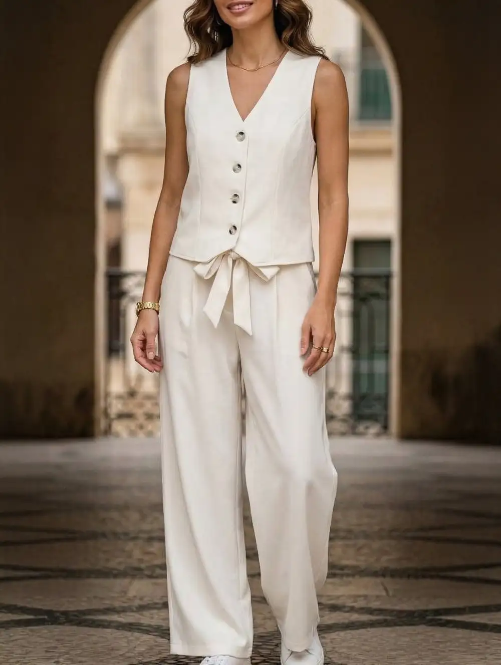 V-Neck Single-Breasted Vest Trousers Set
