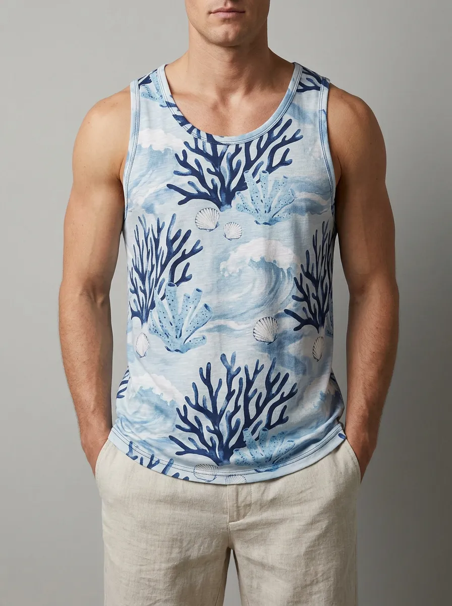 Men's Coral Print Sleeveless Tank Top