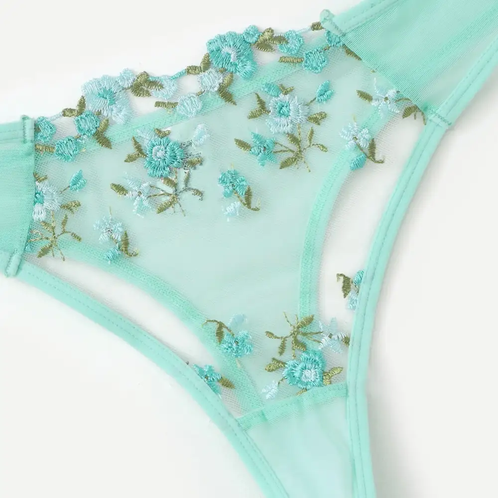 Floral Mesh Thong Lingerie Set