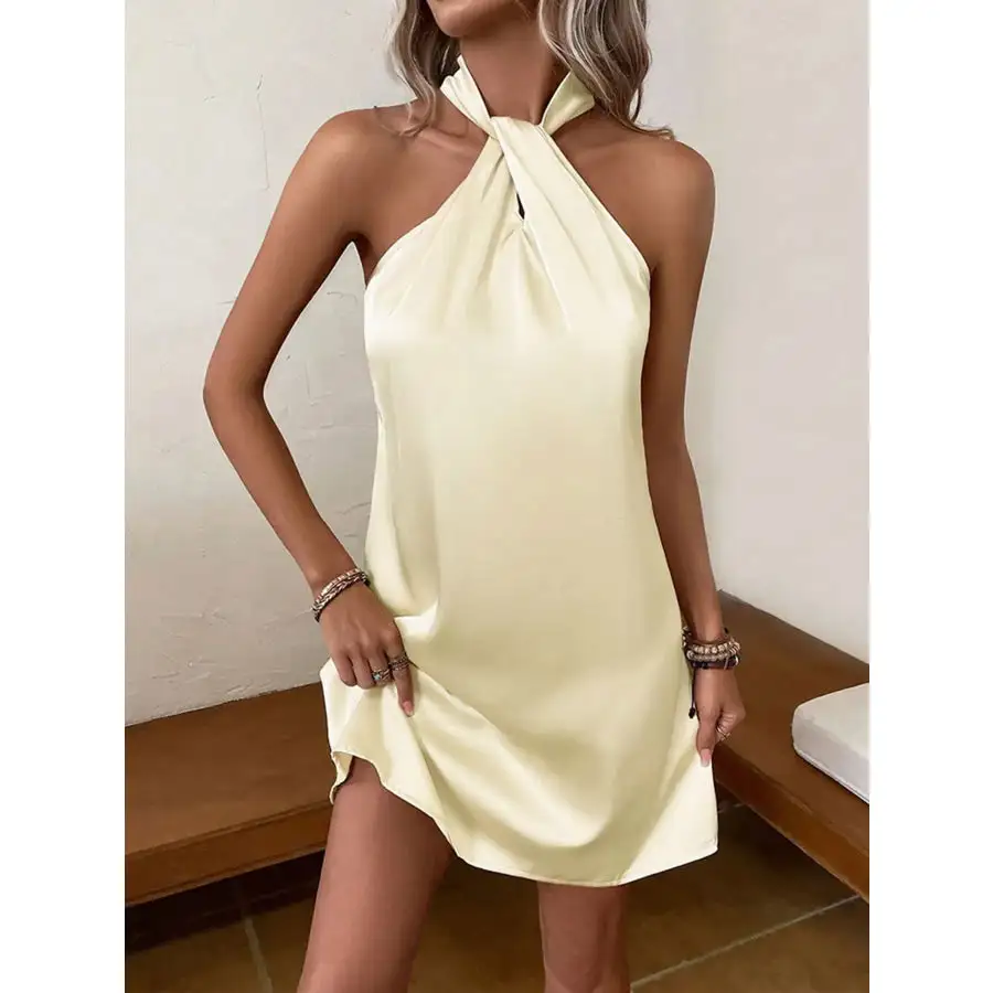 Halter Neck Satin Mini Dress