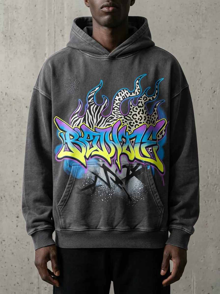 Unisex Urban Streetwear Graffiti Animal-Graphic Hoodie