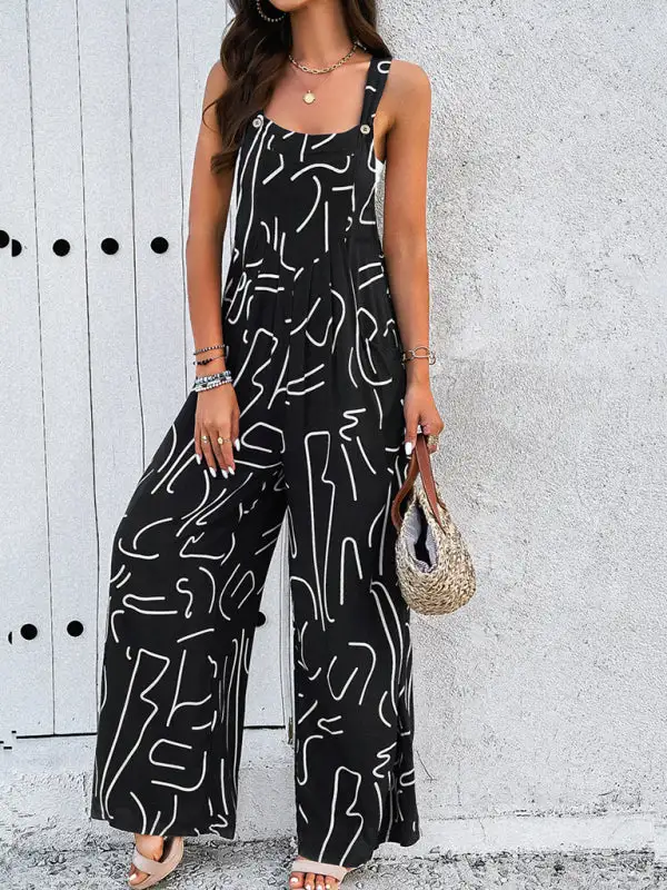 Elegant Abstract Print Overall Jumpsuit