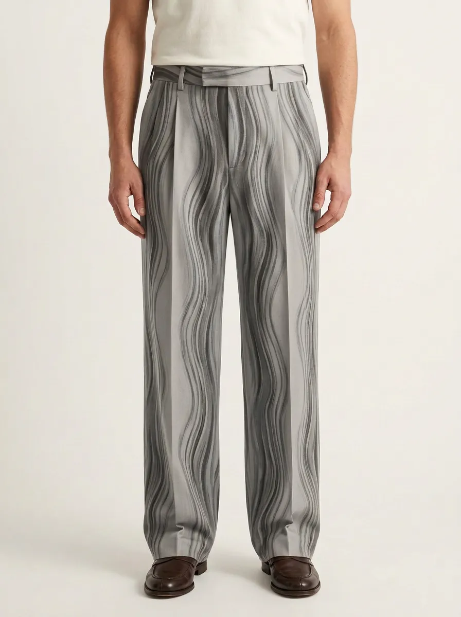 Men's Casual Fashion Wavy Stripe Printed Wide Leg Trousers