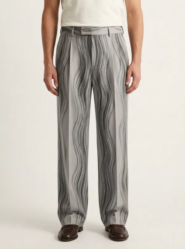 Men's Casual Fashion Wavy Stripe Printed Wide Leg Trousers