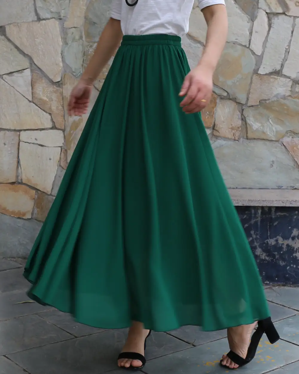 Relaxed Elastic Waist Chiffon A Line Maxi Skirt