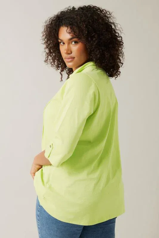Chartreuse Green Pintuck Henley Top