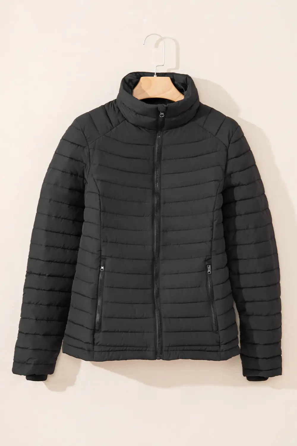 Women's Solid Quilted Zip Up Puffer Jacket