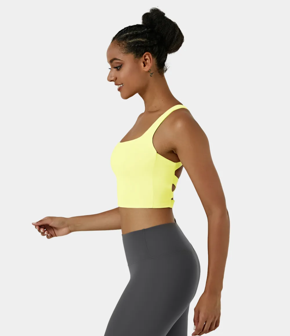 Softlyzero Airy Square Neck Backless Crisscross Cropped Cool Touch Yoga Tank Top-UPF50+
