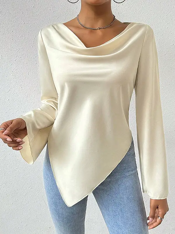 Long Sleeve Relaxed Draped Collar T-Shirt