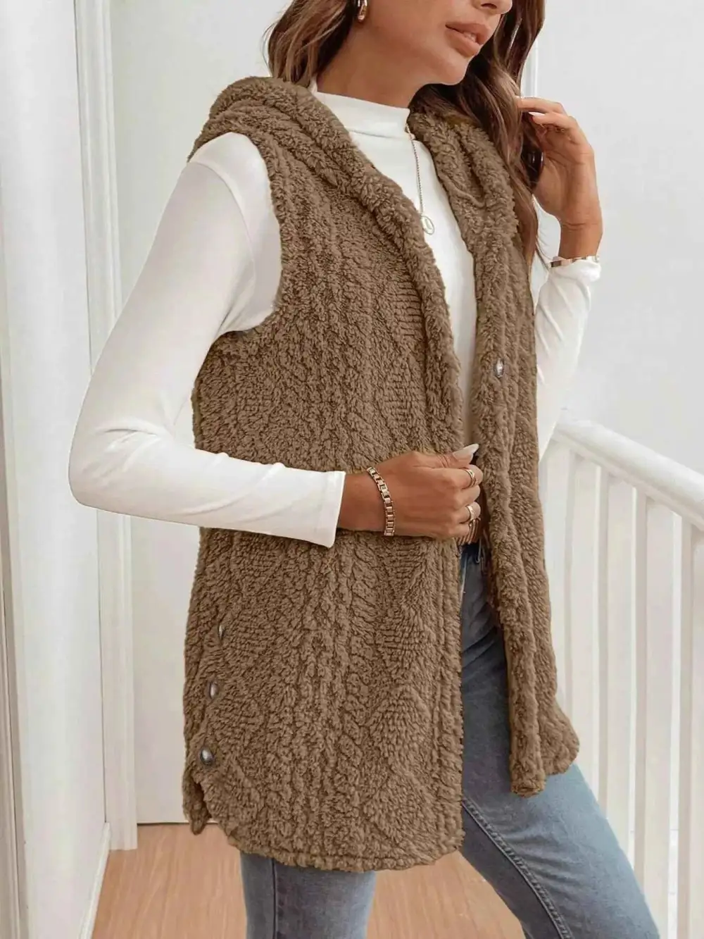 Cozy Sherpa Fleece Hooded Vest Coat