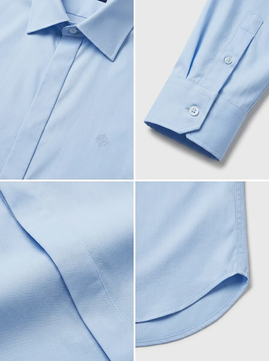 Men's Business Casual Non-Iron Cotton Light Blue Dress Shirt