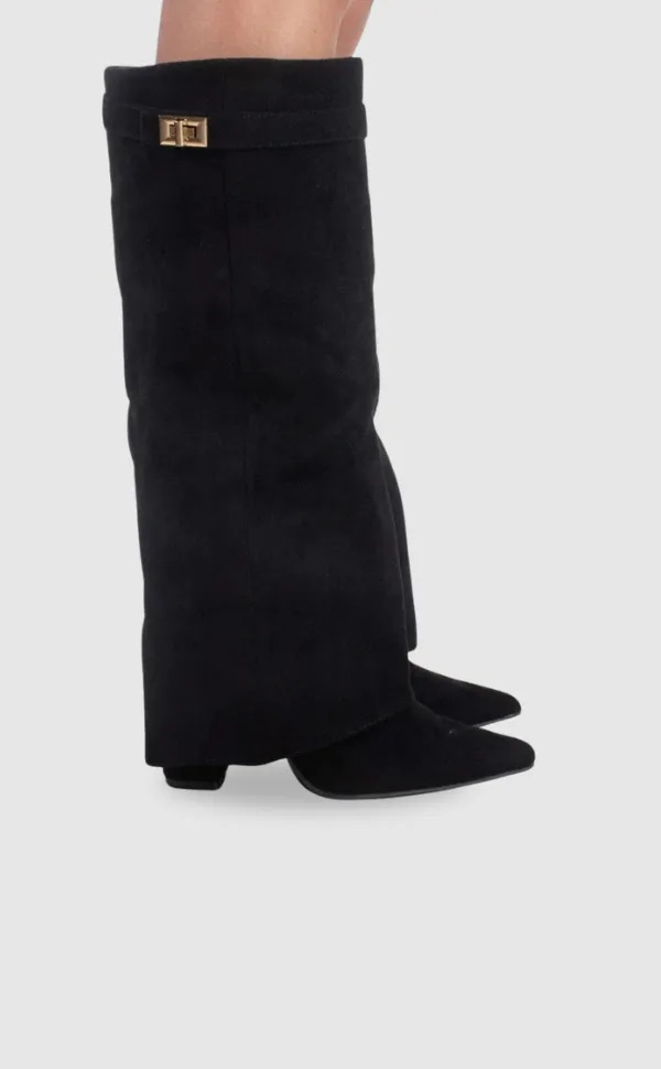 Knee Tall Boots Wide Flare Top Block Heel