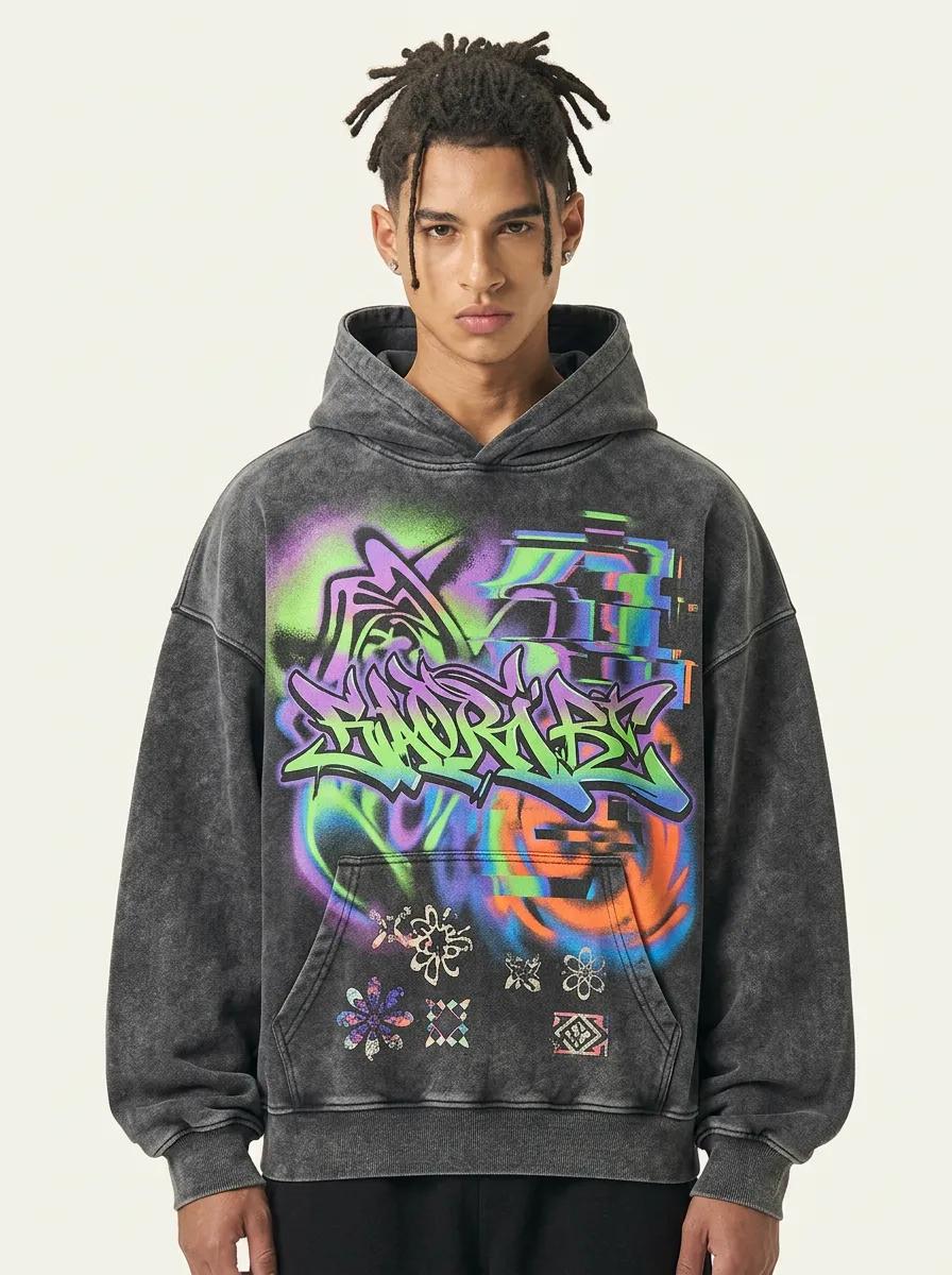 Unisex Streetwear Graffiti Floral Hoodie