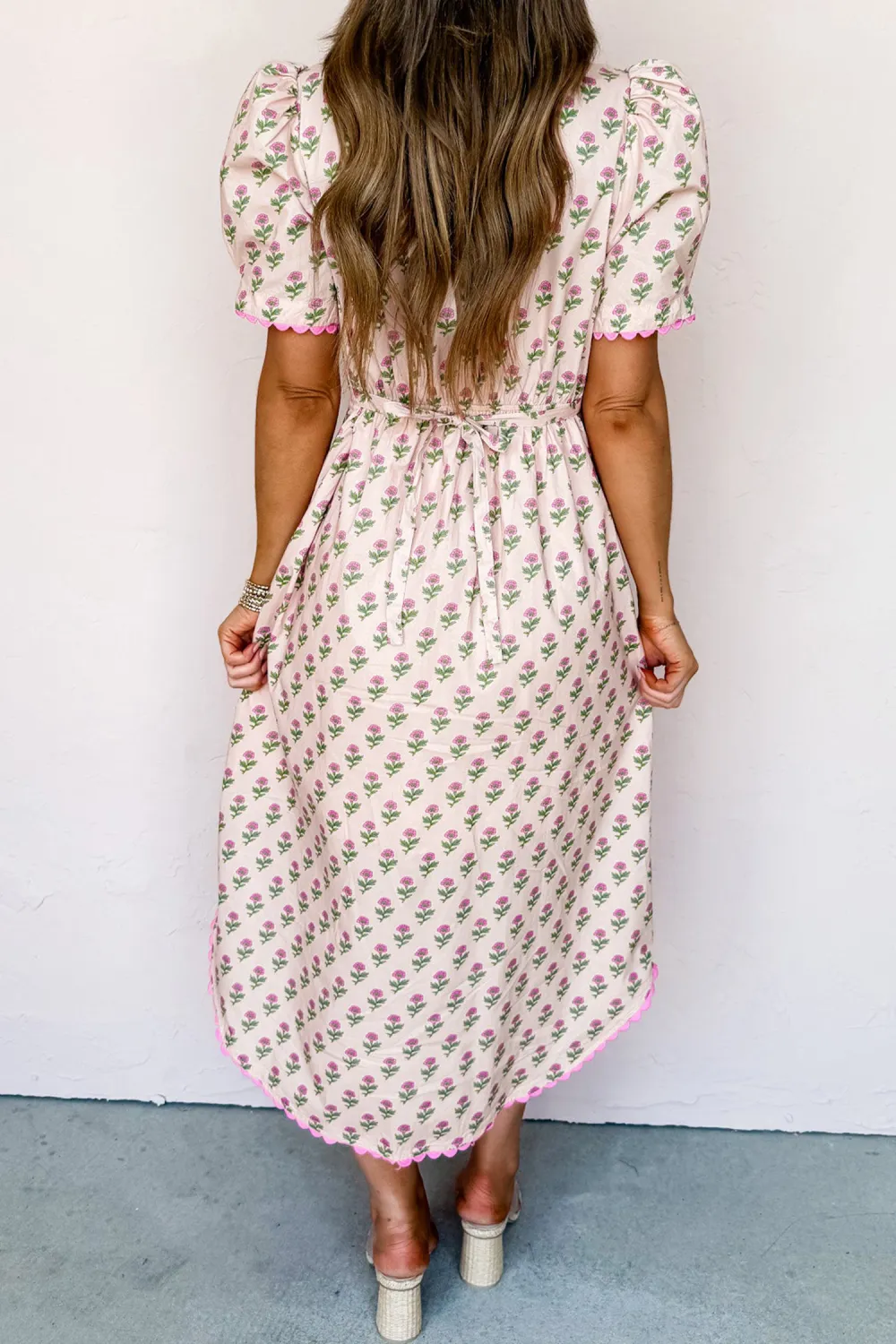 Pink Floral Scallop Trim Dress