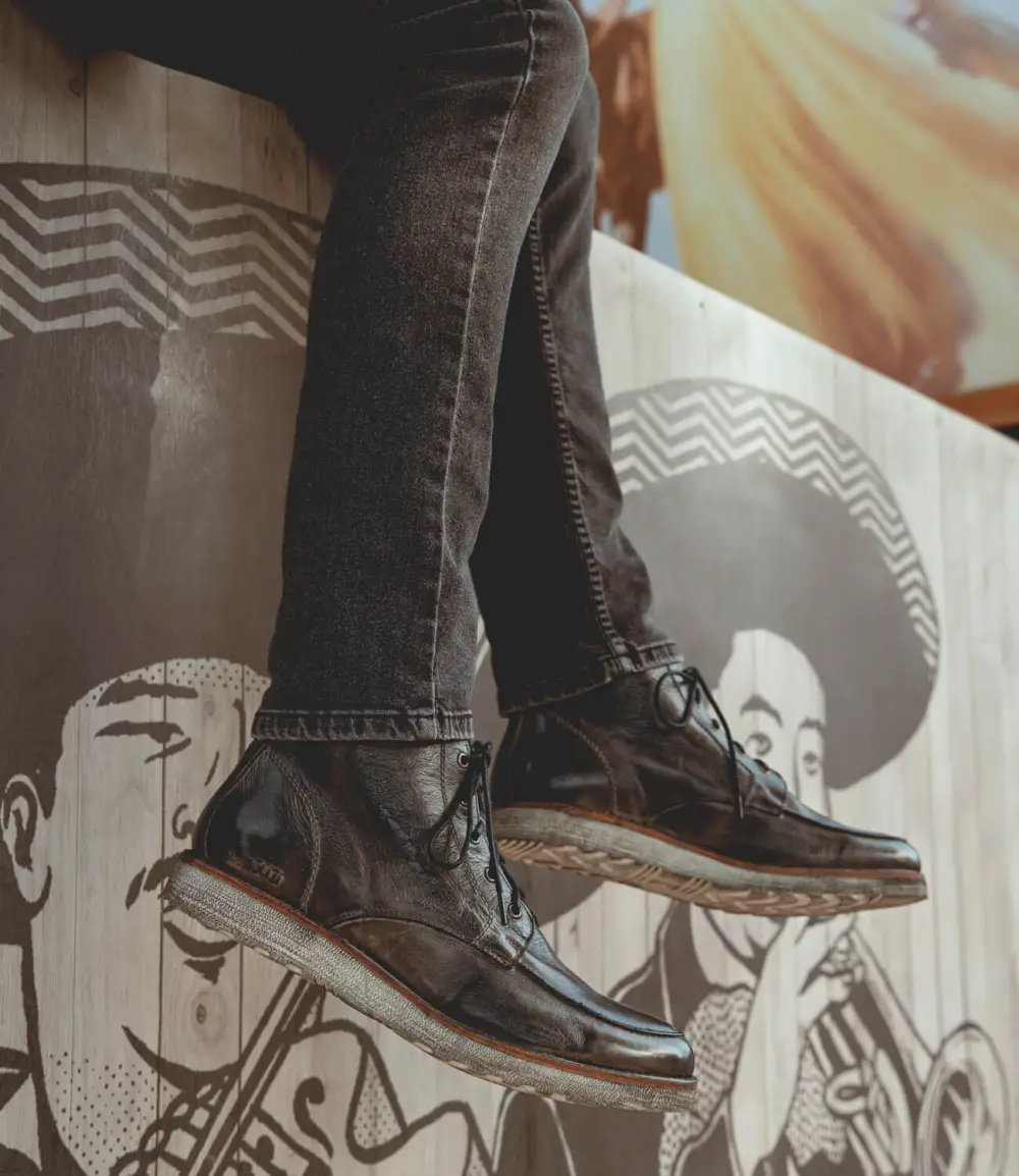Apron-Toe Lace-Up Distressed Work Boots