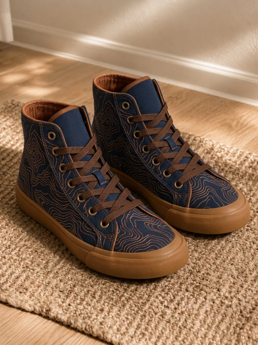 Men's Modern Topographic Map Pattern Patterned High Top Canvas Shoes