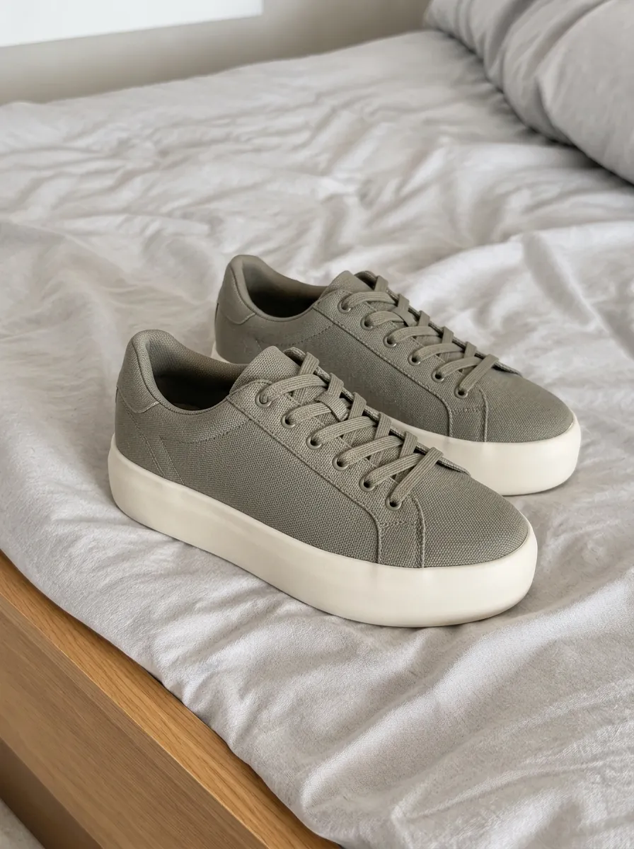 Women's Olive Green Minimalist Canvas Printed Sneakers