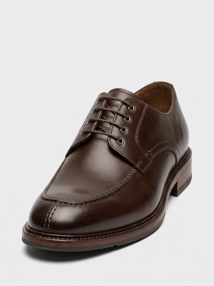 Men's Classic Brown Leather Apron Toe Lace-up Oxford Dress Shoes