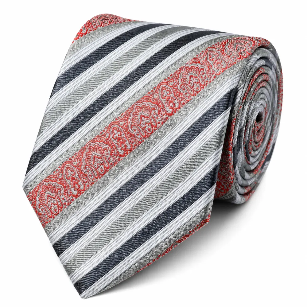 Contemporary Silk Striped Men's Necktie With Pocket Square