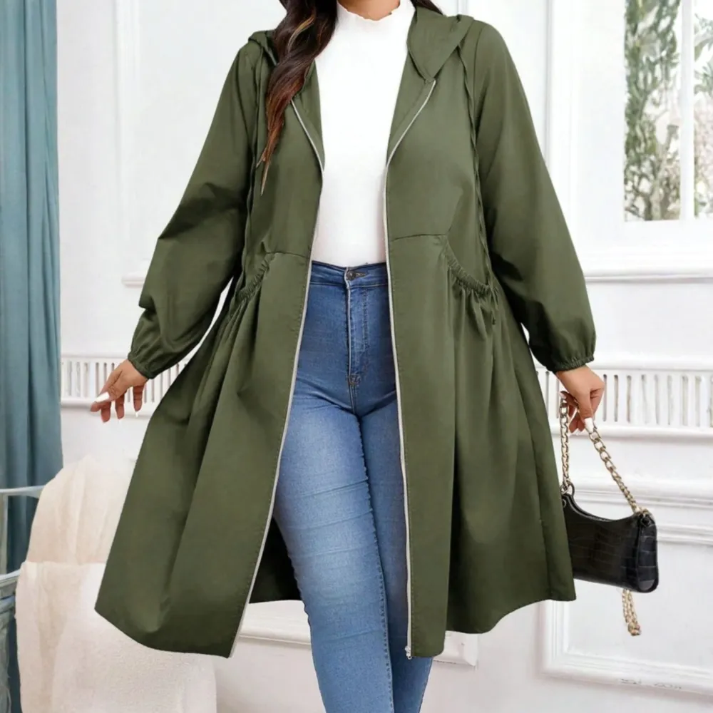 Casual Drawstring Zip-Up Long Sleeve Hooded Coat