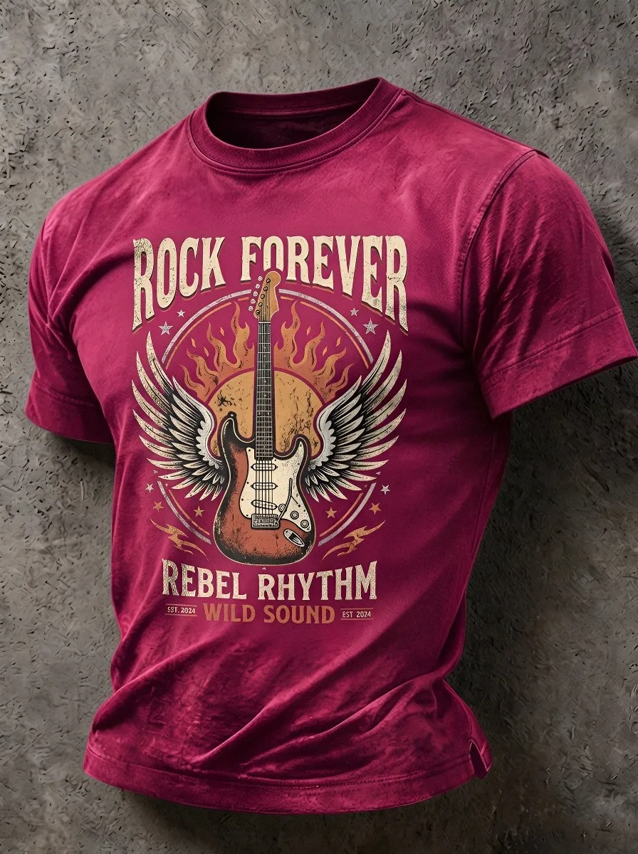 Unisex Rock Music Lover Winged Guitar Printed T-shirt