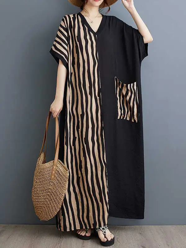 Striped Neck Maxi Dress