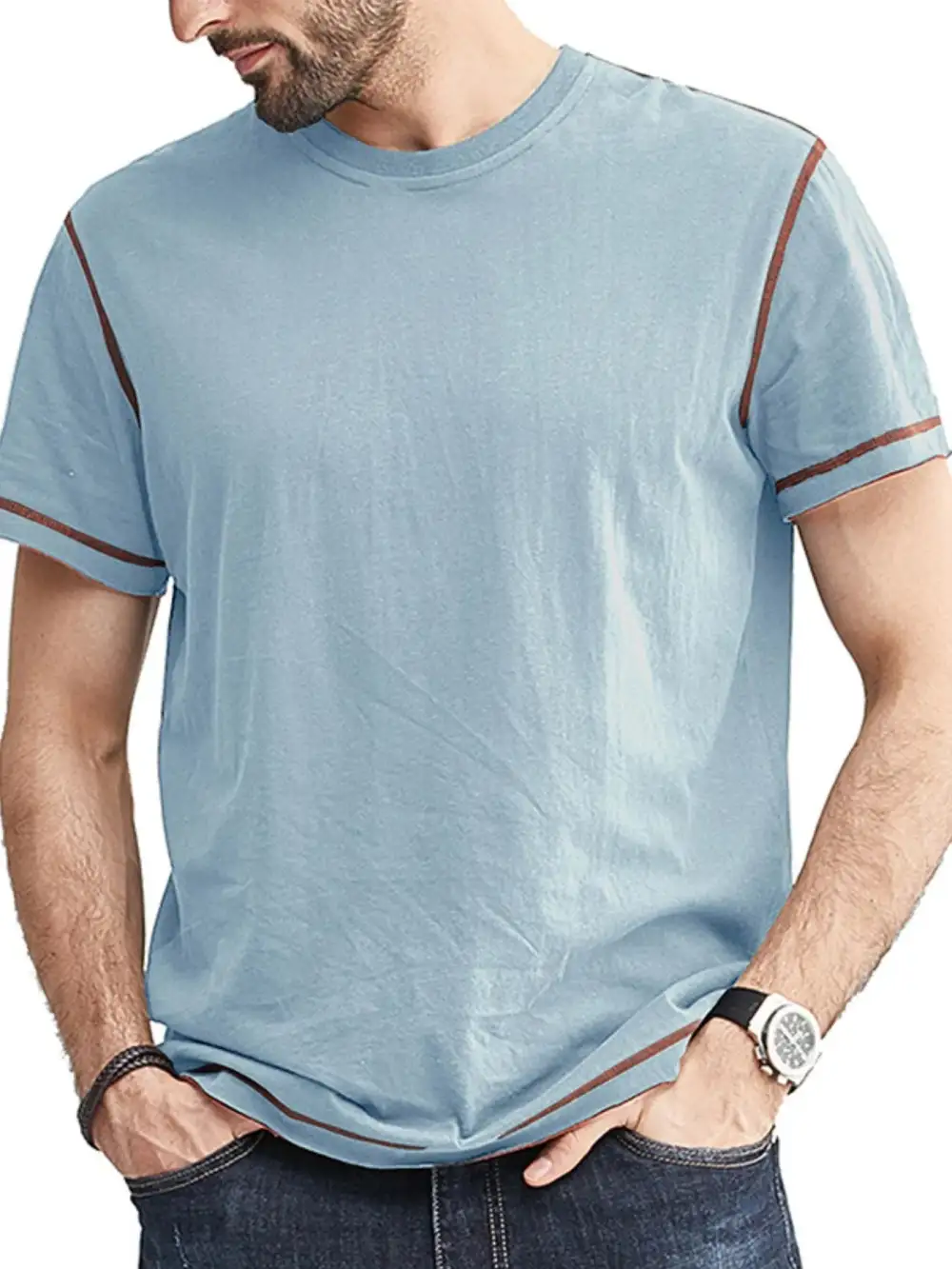 Contrast Detail Crew Neck Tee