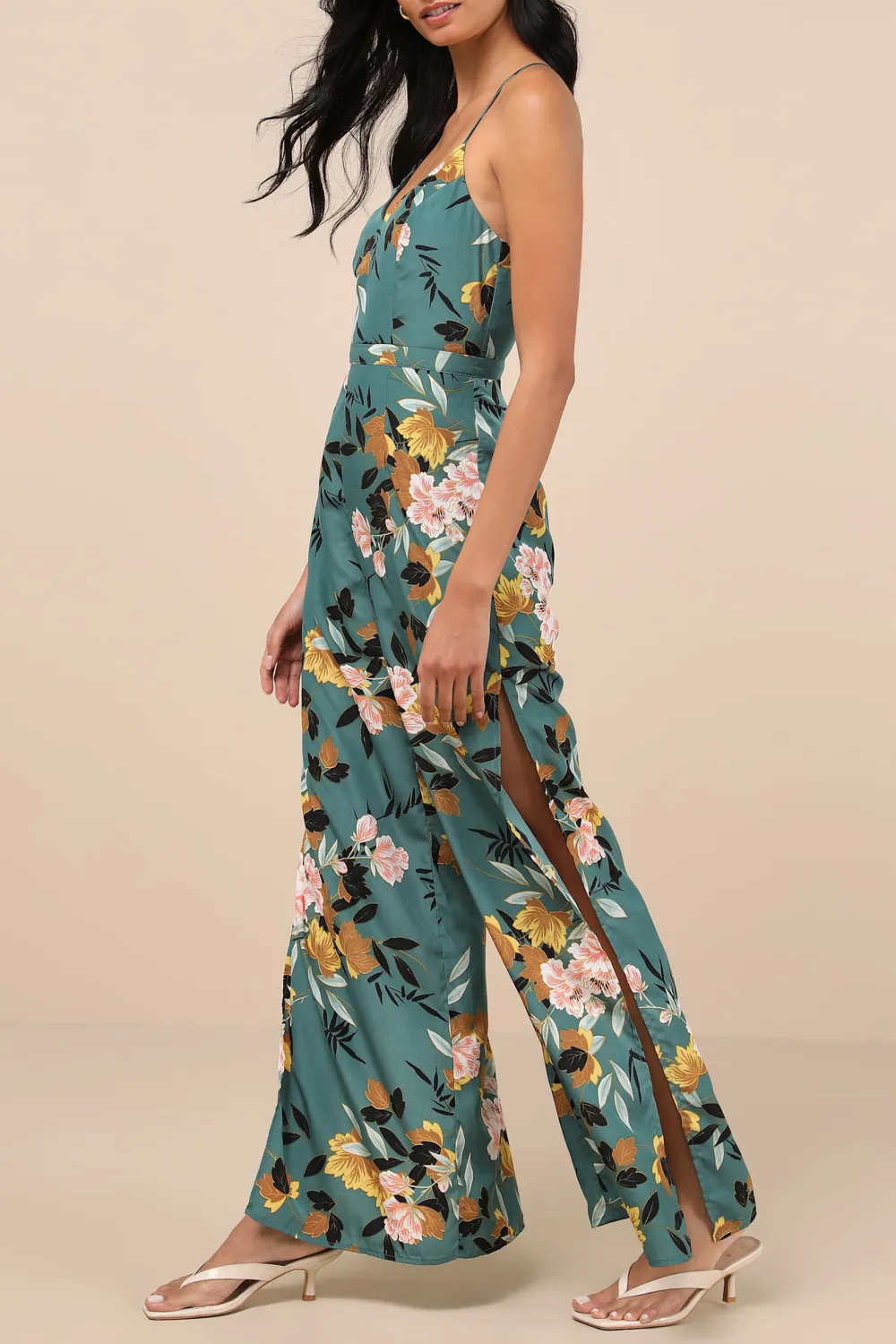 Casual Style Floral Print Wide-Leg Jumpsuit