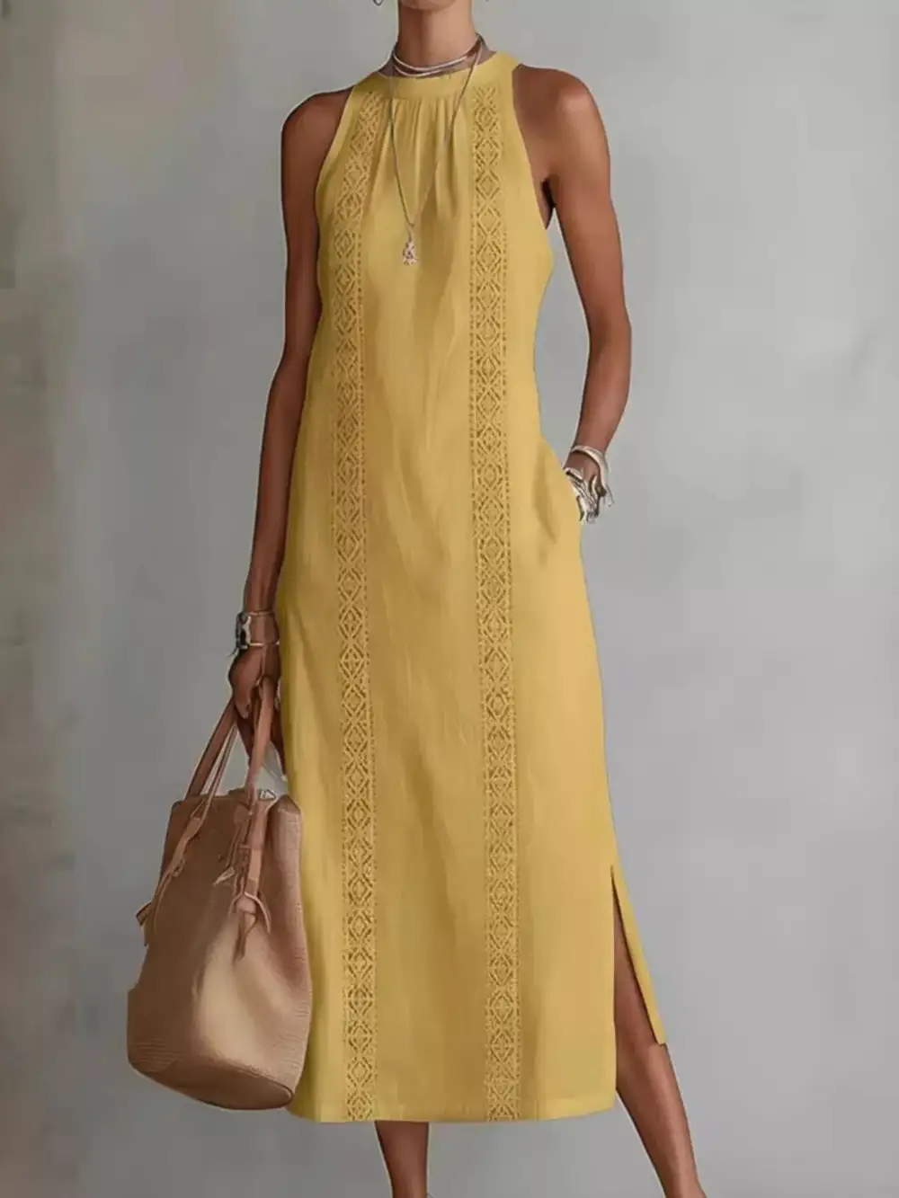 Slit Sleeveless Midi Dress