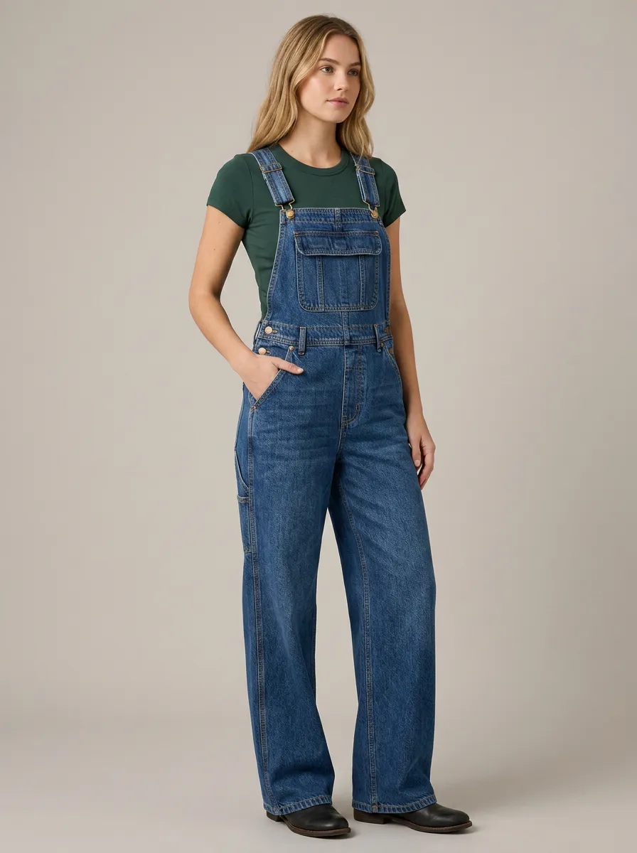 Women's Printed Vintage Denim Overalls