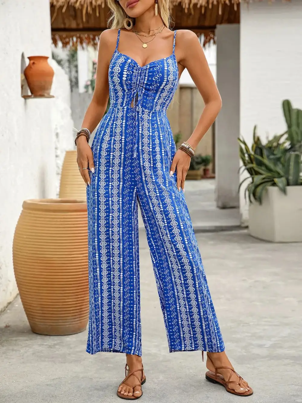 Printed Spaghetti Strap Wide Leg Everyday Accessory