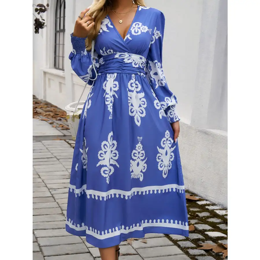 Devine Surplice Lantern Sleeve Midi Dress