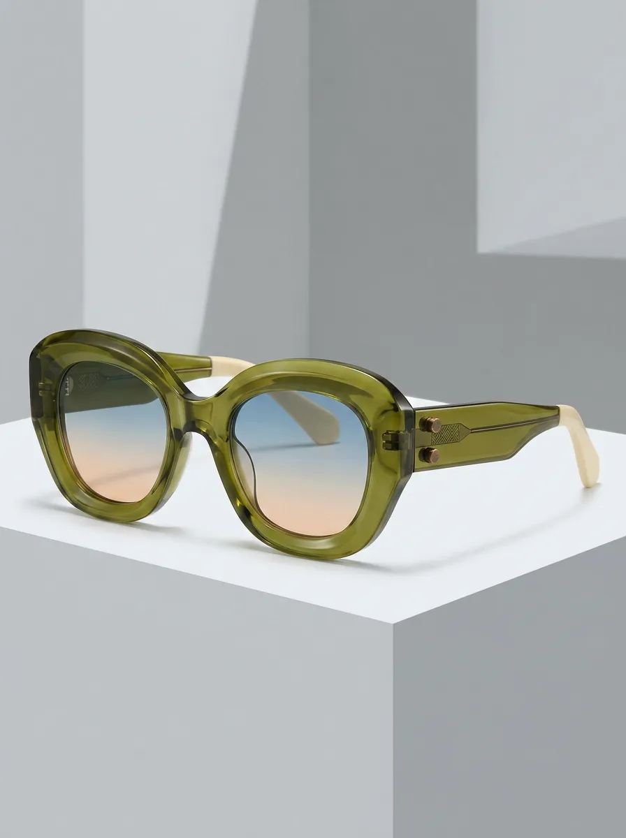 Women's Retro Olive Green Oversized Gradient Lens Sunglasses